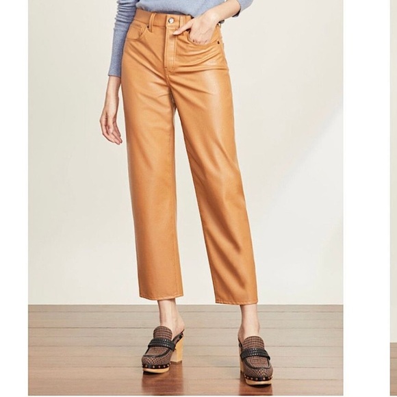 Veronica Beard Ryleigh Slim Straight Vegan Leather Pants Faux Leather Jeans - Picture 1 of 12